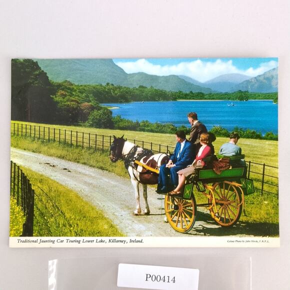 Trad Irish Jaunting Car Touring Lake Killarney Ireland John Hinde 1960s Postcard - Picture 1 of 2